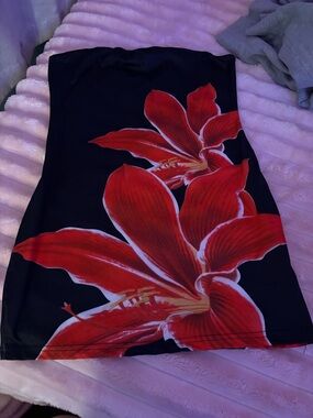 SHEIN Black Mini Dress with Bold Red Floral Print